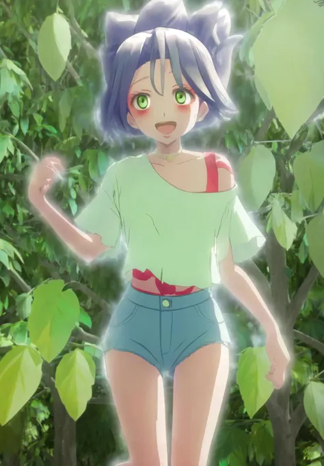 <lora:Home:0.8>, (masterpiece, best quality,perfect lighting), Home, 1girl, solo, looking at viewer, blush, smile, open mouth, shirt, water, leaf,