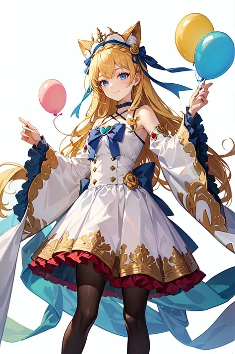 <lora:heart_brooch_on_chest-train-prodigy-v1-1-1-000017_1_BiiIiMoOOo_WOF:1> heartbroochonchest, ultra detailed, masterpiece, best quality, aesthetic, detailed,, solo, soft smile, light smile,
1girl, blue eyes, very long hair, blonde hair, long blonde hair, french braid, bangs, medium breasts,, hair ribbon, frilled choker, criss-cross halter, sleeveless dress, high-waist skirt, backless dress, waist bow, detached sleeves, frilled sleeves, wide sleeves, pantyhose, patterned legwear, mary janes,