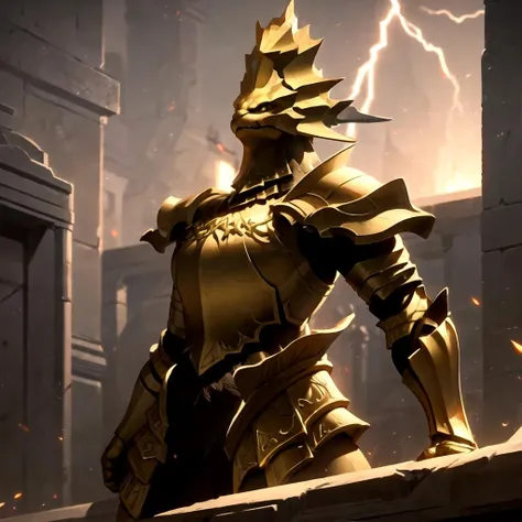 action-packed, detailed, solo, Ornstein, <lora:Ornstein:0.8>, night, yellow thunderbolt, thunder, cinematic lighting,