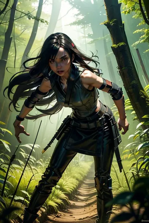 1girl, star wars jedi with lightsaber, dark eyes, prepare to war, prepare to die, danger lurking, determination, dark theme, long straight black hair, standing, in a forest, dark night, mist, brave, highly detailed, (sfw:1.4), vivid tones, extreme detail, strong willed, angry, bokeh, negative_hand, lora:oil2.0_2-512-64:0.7> JuggernautNegative