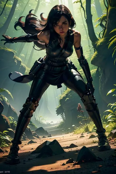 1girl, star wars jedy with lightsaber, dark eyes, prepare to war, prepare to die, determination, dark theme, warping reality, long straight black hair, standing on a rock, in a forest, dark night, mist, danger, midnight, highly detailed, long hairstyle, (sfw:1.4), vivid tones, extreme detail, strong willed, angry, bokeh, negative_hand, lora:oil2.0_2-512-64:0.7> JuggernautNegative, firefliesfireflies