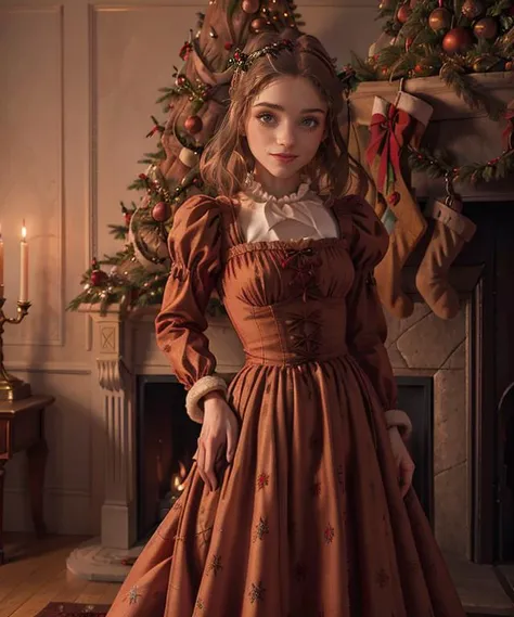 RAW, 50mm f 1.2, full body photograph or gorgeous fit, thin  n4t4l14d, face ,   wearing a red Victorian dress posing in front of ((Christmas tree)) in large Victorian Room, fireplace, eye contact, flirty smile, hyperdetailed 
<lora:n4t4l14d:1>