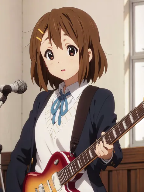 (best quality), highres, <lora:KonF:1> yui_hirasawa, solo, holding instrument,