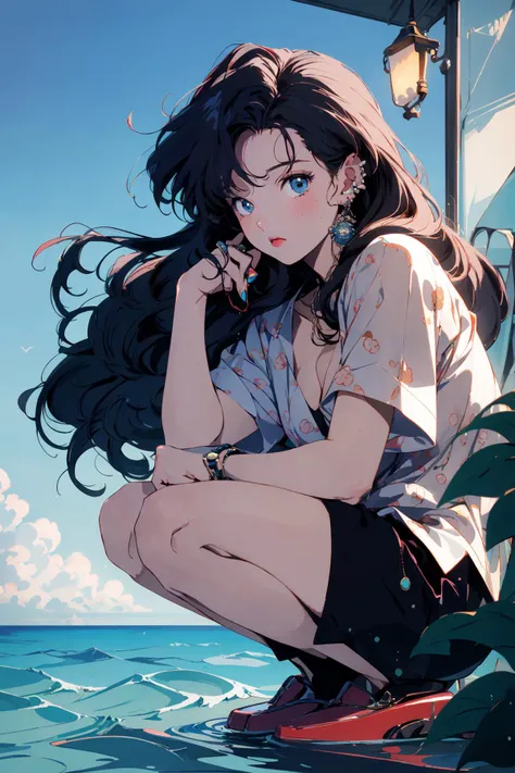 (masterpiece:1.2), best quality,PIXIV, style of a 1990s anime,
1girl, solo, brown hair, long hair, blue eyes, outdoors, day, shirt, retro artstyle, sky, ocean, floating hair, head rest, looking at viewer, water, 1990s (style), wind, short sleeves, open shirt, squatting, open clothes, shorts, sitting
<lora:s_20230805204449-000018:1>