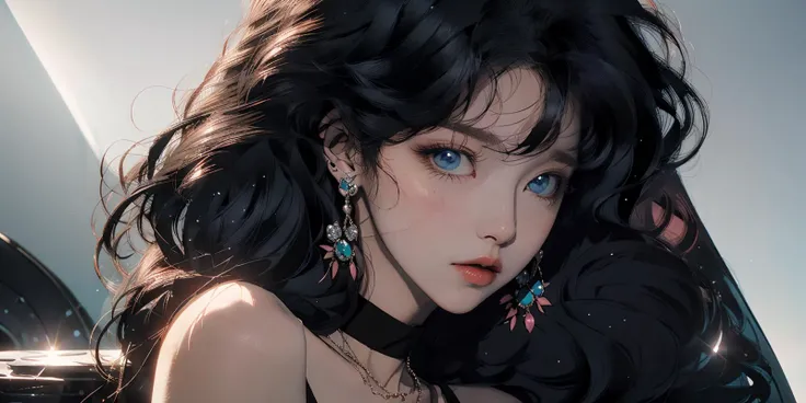 (masterpiece:1.2), best quality,PIXIV,
1girl, solo, black hair, jewelry, long hair, earrings, blue eyes, choker, looking at viewer, parted lips, blush, necklace, upper body, black choker, bangs
<lora:s_20230805204449:1>