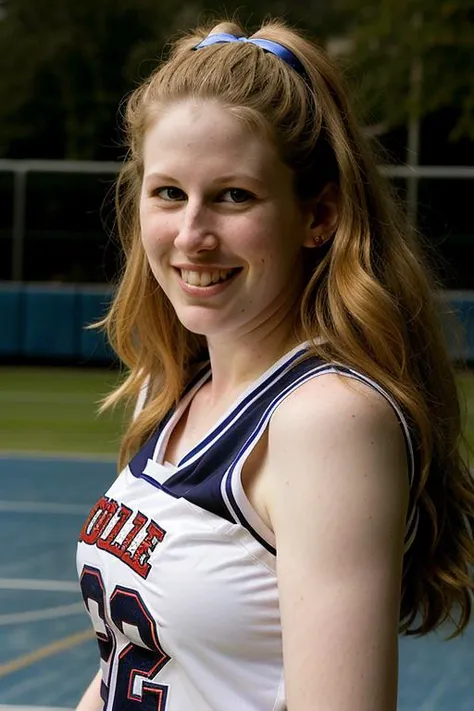 ChloeB wearing a basketball jersey,smiling face,<lora:ChloeBV3D:1>,rim light,bokeh,wavy hair,focus on face,