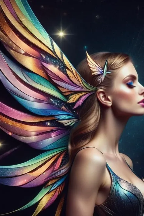 beautiful woman with sparkling fairy wings with a starry sky in the background. whimsical, fairytale
<lora:DonMF41ryW1ng5XL:1> donmf41ryw1ng5xl