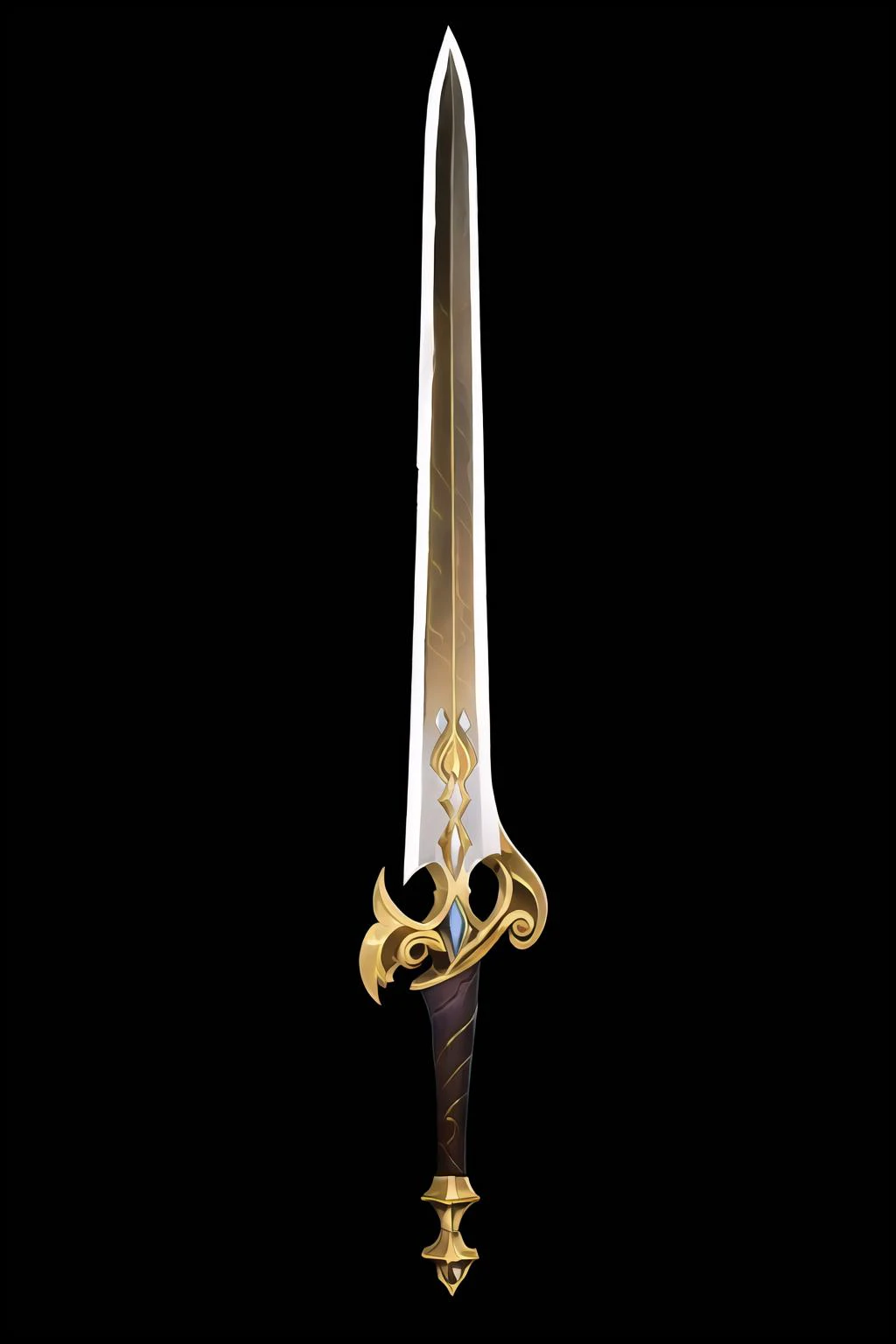 Game Art of battle sword in Painting Comix art style, <lora:Pecha_Swords_LORA_V1.4:.5>, best quality, Trending on Artstation, masterpiece, holy with golden ornament,
<lora:sword_v1:.8>, Ray rapier, medieval look, straight blade, basket handle, black background, simple background, weapon, sword,