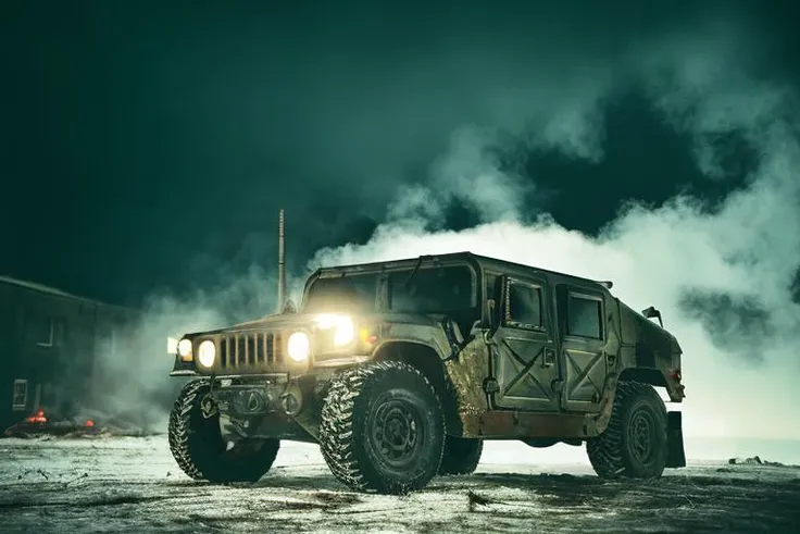 analog gloomy photo of an arctic camo HUMVEE car,  <lora:humv33:1.0>, ((zombie apocalypse:1.2)), ((surrounded by zombies:1.3)), (living dead), ((winter)), ((snow)), (horror ), ((nighttime)), driving through a decayed city, ruins, dilapidated buildings, ((green fumes)), High Detail, Sharp focus, (photorealism), realistic, best quality, 8k, award winning, dramatic lighting, epic, cinematic, masterpiece, rim light, ambient fog:1.2,