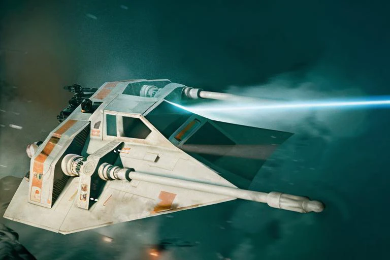 analog gloomy aerial photo of a Star Wars (Snowspeeder, <lora:st4rw4r55n0wsp33d3r:1>), ((nighttime)), (flying low through a city on fire), (explosions in the background), (lasers), High Detail, Sharp focus, (photorealism), realistic, best quality, 8k, award winning, dramatic lighting, epic, cinematic, masterpiece, rim light, (action ), war, depth of field, dutch angle, motion blur, volumetric lights, ambient fog:1.3