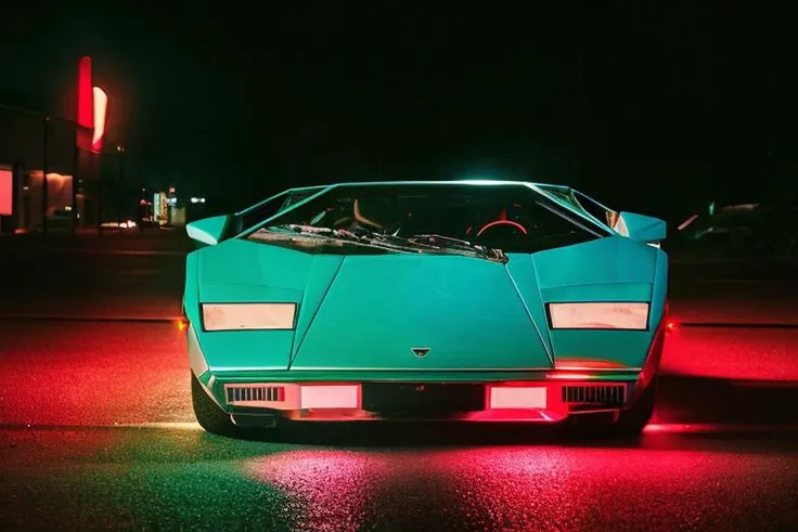 analog gloomy photo of an iridescent silver Lamborghini Countach car, <lora:c0unt4ch:0.8>, (in a race to save humanity ((at night))), ((racing in a holographic city)), neon tracks, neon roads, holographic signs, ((nighttime)), (vaporwave), retrowave, outrun, (cyberpunk), (lasers), futuristic, magical, surreal, dreamy, High Detail, Sharp focus, (photorealism), realistic, best quality, 8k, award winning, dramatic lighting, epic, cinematic, masterpiece, rim light, ambient fog:1.5, dutch angle, wide angle lens, ,