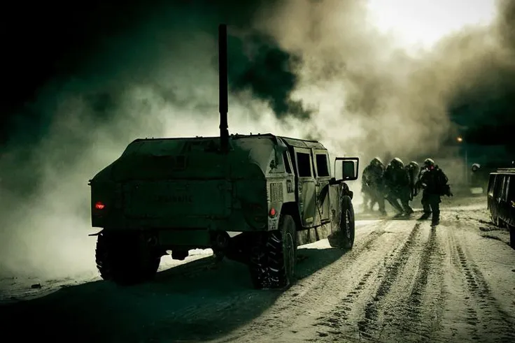 analog gloomy photo of an arctic camo HUMVEE car, <lora:humv33:1.0>, ((zombie apocalypse:1.2)), ((surrounded by zombies:1.3)), (living dead), ((winter)), ((snow)), (horror ), ((nighttime)), driving through a decayed city, ruins, dilapidated buildings, ((green fumes)), High Detail, Sharp focus, (photorealism), realistic, best quality, 8k, award winning, dramatic lighting, epic, cinematic, masterpiece, rim light, ambient fog:1.2,