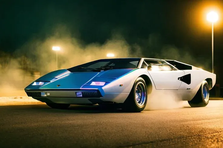 analog gloomy photo of an iridescent silver Lamborghini Countach car, <lora:c0unt4ch:0.8>, (in a race to save humanity ((at night))), ((racing in a holographic city)), neon tracks, neon roads, holographic signs, ((nighttime)), (vaporwave), retrowave, outrun, (cyberpunk), (lasers), futuristic, magical, surreal, dreamy, High Detail, Sharp focus, (photorealism), realistic, best quality, 8k, award winning, dramatic lighting, epic, cinematic, masterpiece, rim light, ambient fog:1.5, dutch angle, wide angle lens, ,