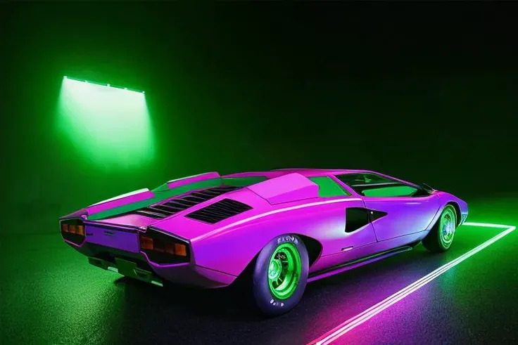 analog gloomy photo of an iridescent silver Lamborghini Countach car, <lora:c0unt4ch:0.8>, (in a race to save humanity ((at night))), ((racing in a holographic city)), neon tracks, neon roads, holographic signs, ((nighttime)), (vaporwave), retrowave, outrun, (cyberpunk), (lasers), futuristic, magical, surreal, dreamy, High Detail, Sharp focus, (photorealism), realistic, best quality, 8k, award winning, dramatic lighting, epic, cinematic, masterpiece, rim light, ambient fog:1.5, dutch angle, wide angle lens, ,