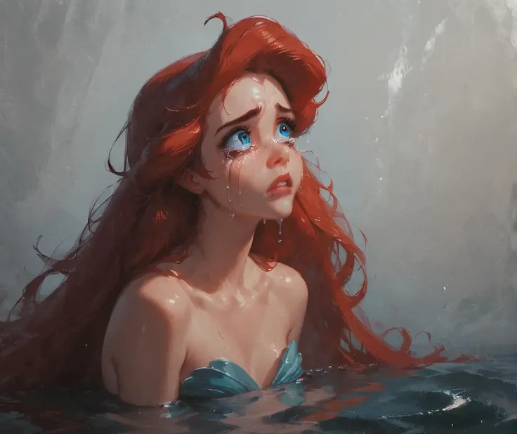 score_9, score_8_up, score_7_up, score_6_up, impactful paint of Ariel the mermaid, reaching up with one arm straight through the water, volumetric lighting, dramatic, sadness <lora:Desolation:0.8> <lora:littlem_pony_v1:0.5> <lora:Expressive_H:0.5> Expressiveh, tears, crying, ocean background
<lora:43stl1ght1ngXLP2:0.2> eye lighting, 43stl1ght1ng darkness, dramatic lighting, low light,