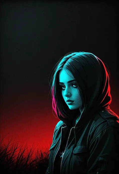 I feel the pain in the dark, depression, alone, monochrome, pop of colors, extremely detailed,