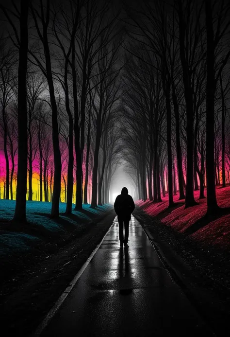 I feel the pain in the dark, depression, alone, monochrome, pop of colors, extremely detailed,