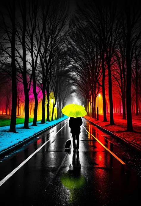 I feel the pain in the dark, depression, alone, monochrome, pop of colors, extremely detailed,