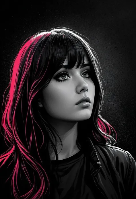I feel the pain in the dark, depression, alone, monochrome, pop of colors, extremely detailed,