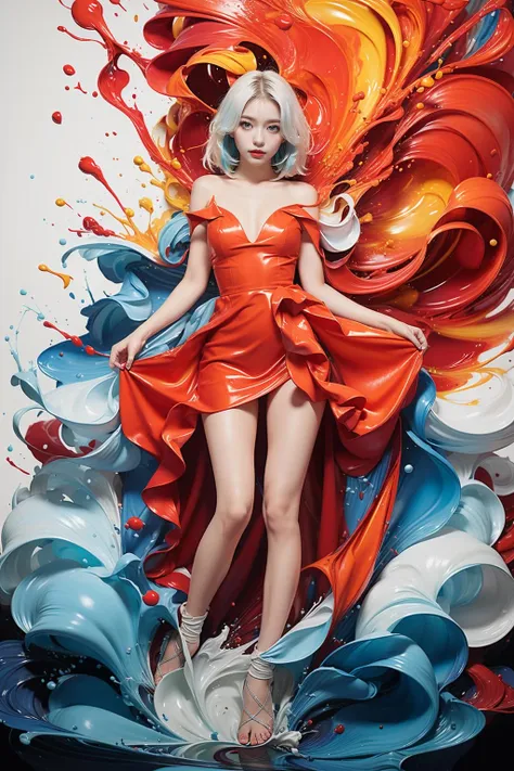 photorealistic,realistic,photography,masterpiece,best quality,ultra-detailed,1girl,full body,water,dress,looking at viewer,red dress,white hair,<lora:20231004-1696408610897-0005:0.9>,md colorful,