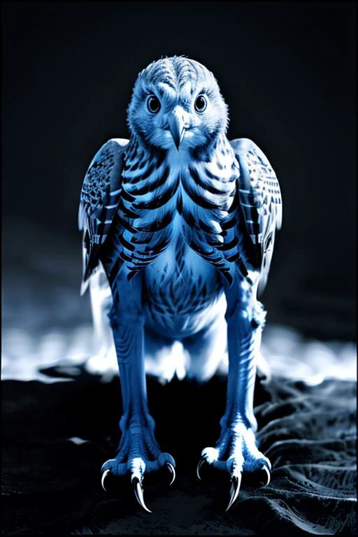 stunning monochrome photograph of a magnificent kestrel, (royal blue:1.35) and yellow, sharp claws, dynamic, shallow depth of field, 200mm lens, Rembrandt lighting,