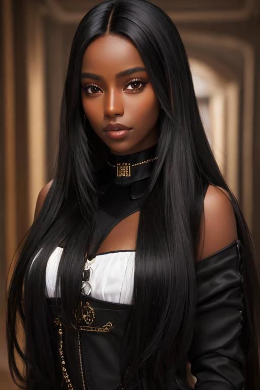 sud4nd0ll, 1girl, long hair, black hair, dark-skinned female, very dark skin, portraits