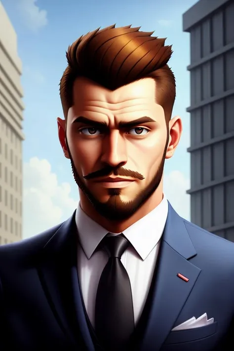 painting of a man in a suit and tie, beard, expert shading, no lineart, soft shading,