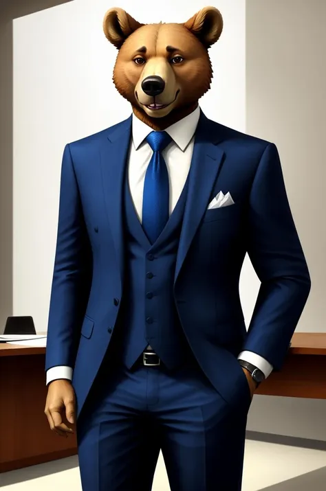 bear man, suit and tie, indoors, office TGJ, expert shading, no lineart, soft shading,