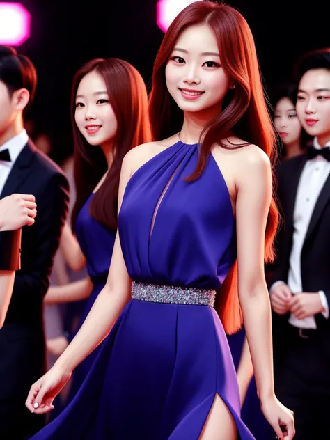 Photo of tzuyu-3000, ((long black evening dress)), smile, kpop Idol, contrapposto, best quality, ultra high res, (photorealistic:1.3), 1girl, small breasts, at a nightclub