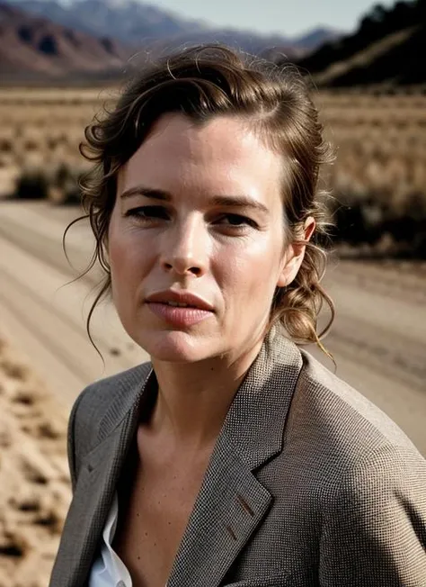 RAW portrait photo of beautiful young sks woman, suit, natural lighting, by Dorothea Lange, detailed face, UHD, absurdres, epic scene composition, 
cinematic look, Fujifilm XT3, dslr, high quality, film grain 
 <lora:lora-small-kim-basinger-v1:1>
