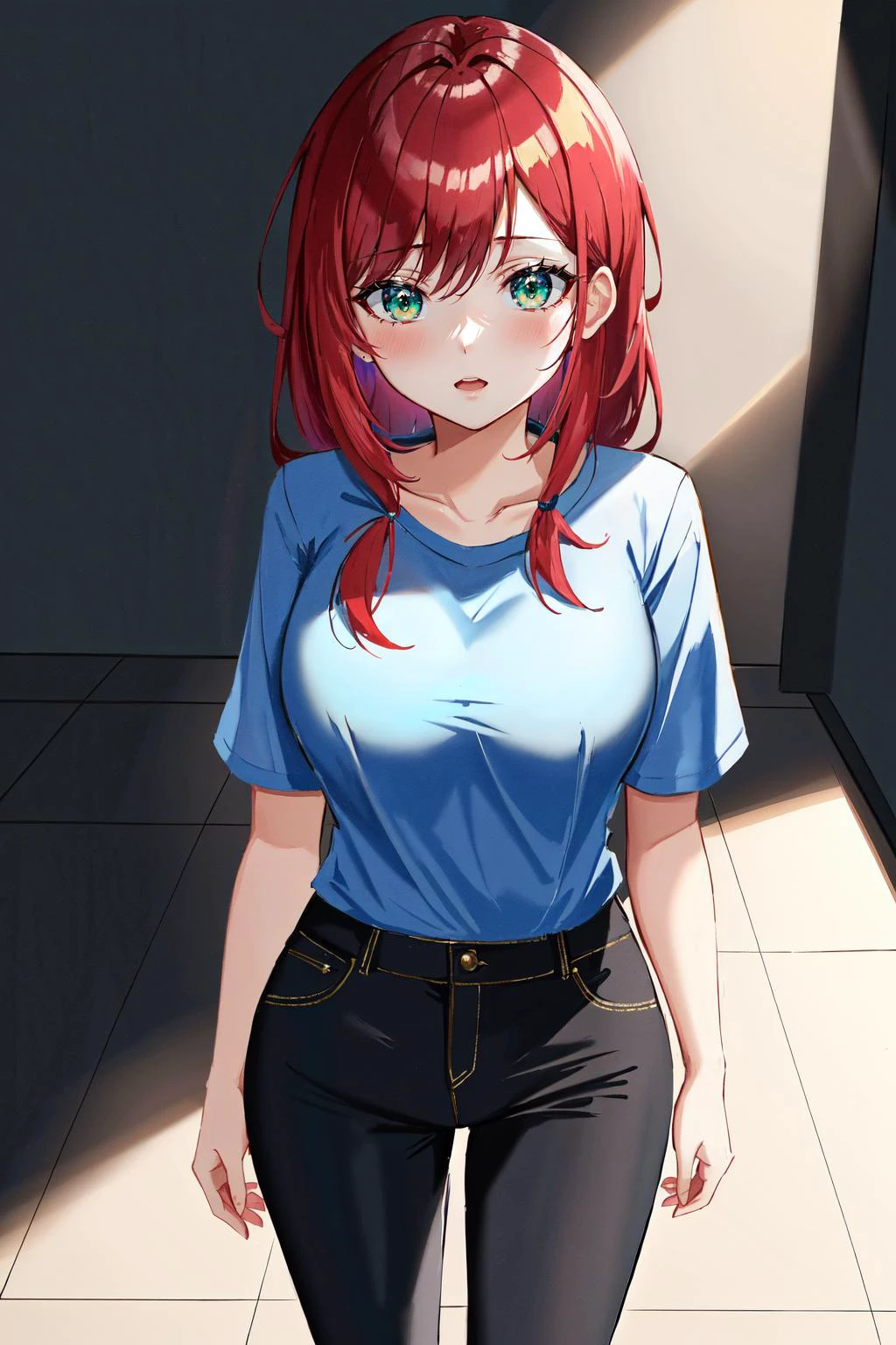 (masterpiece:1.2, best quality:1.2), full body, cowboy shot, Blue striped shirt, black pants,, Ray Tracing, Global Illumination, An Extremely Delicate And Beautiful, Best Shadows, Shallow Depth of Field, Brilliant Colorful Paintings, Dramatic Shadow, Dramatic Lighting, sharp focus, (8k), (4k), extremely detailed, intricate, hyper detailed,, -yeld gi solo focus, solo, red hair, green eyes,, Ray Tracing, Global Illumination, An Extremely Delicate And Beautiful, Best Shadows, Shallow Depth of Field, Brilliant Colorful Paintings, Dramatic Shadow, Dramatic Lighting, sharp focus, (8k), (4k), extremely detailed, intricate, hyper detailed,, 17-year-o gisolo us, solo, red hair, green eyes,