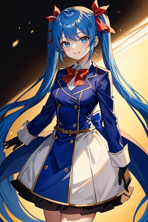 (masterpiece:1.2, best quality:1.2), (cowboy shot:1.1), stand, full_body, 1girl, blue_eyes, blue_hair, bow, coat, gloves, hair_bow, long_hair, looking_at_viewer, smile, snowflakes, solo, twintails, very_long_hair, Ray Tracing, Global Illumination, An Extremely Delicate And Beautiful, Best Shadows, Shallow Depth of Field, Brilliant Colorful Paintings, Dramatic Shadow, Dramatic Lighting, sharp focus, (8k), (4k), extremely detailed, intricate, hyper detailed,