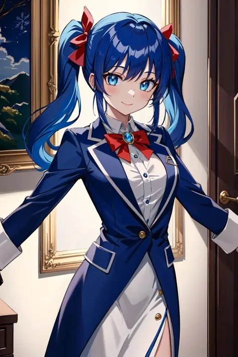 (masterpiece:1.2, best quality:1.2), (cowboy shot:1.1), stand, full_body, 1girl, blue_eyes, blue_hair, bow, coat, gloves, hair_bow, long_hair, looking_at_viewer, smile, snowflakes, solo, twintails, very_long_hair, Ray Tracing, Global Illumination, An Extremely Delicate And Beautiful, Best Shadows, Shallow Depth of Field, Brilliant Colorful Paintings, Dramatic Shadow, Dramatic Lighting, sharp focus, (8k), (4k), extremely detailed, intricate, hyper detailed,, Ray Tracing, Global Illumination, An Extremely Delicate And Beautiful, Best Shadows, Shallow Depth of Field, Brilliant Colorful Paintings, Dramatic Shadow, Dramatic Lighting, sharp focus, (8k), (4k), extremely detailed, intricate, hyper detailed,