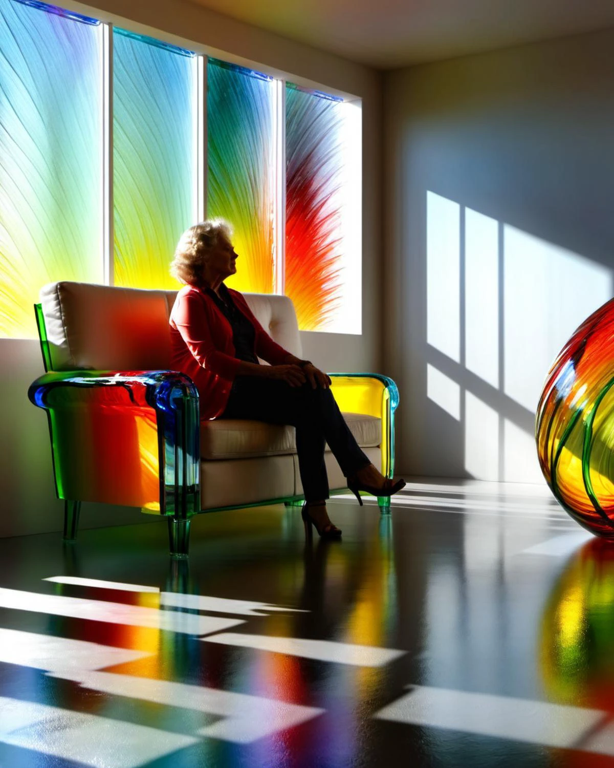 1woman, sit, couch
reflections, shattered glass
shadow, dramatic lighting
(masterpiece, best quality , realistic, photorealistic ),
Dale Chihuly,
