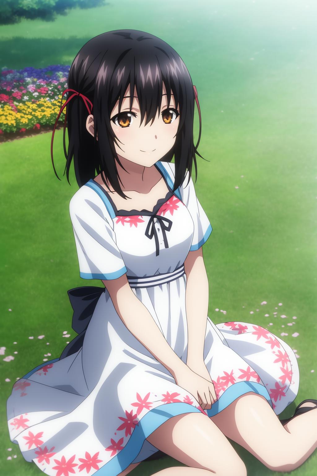 Anime girl sitting on the ground in a field of flowers - SeaArt AI