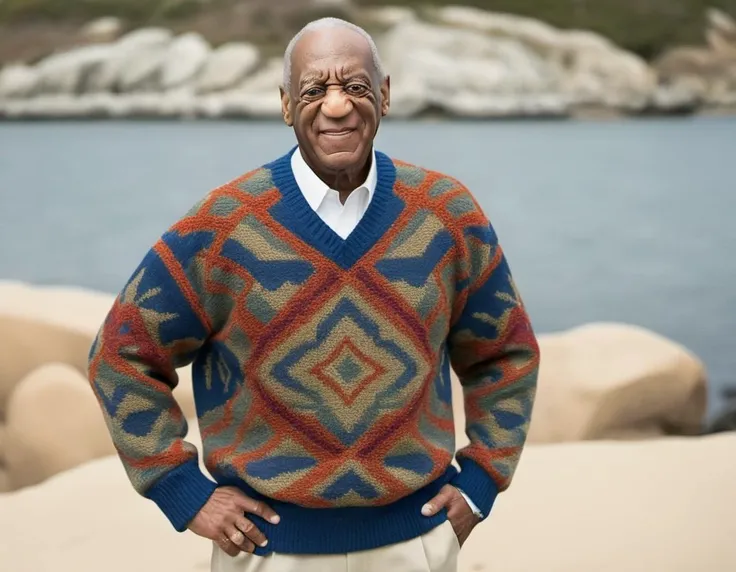 <lora:cx_V0:1> bill Cosby cline pattern weave sweater, loops, geometry