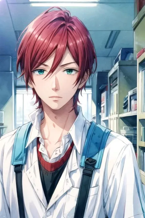 masterpiece, best quality, sketch, 1boy, solo, male focus, looking at viewer, upper body, depth of field, (watercolor illustration, soft pastel colors:1.1), , <lora:tomoya_matsunaga:0.70>, tomoya_matsunaga, red hair, green eyes, , , science fiction science fantasy, High resolution