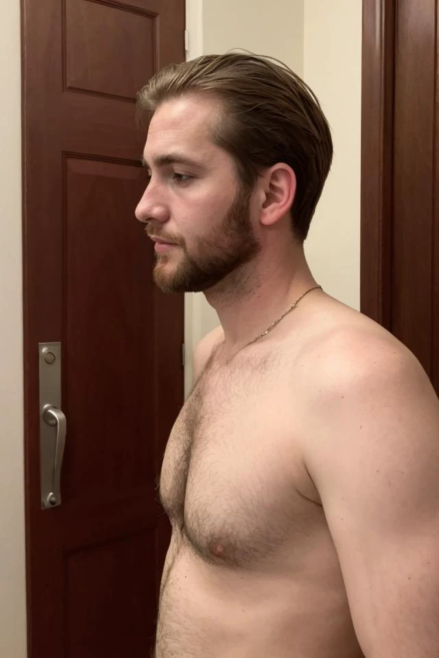 hyper realistic candid photo of a 24yo redneck male, average, mosque, analog style, masterpiece, pubic hair, satisfied, short hair, slightly hairy chest, blazer, from side
