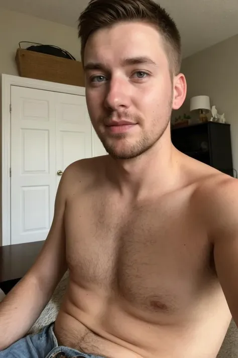 hyper realistic candid photo of a 24yo redneck male, average, windmill, analog style, masterpiece, pubic hair, gloomy, short hair, slightly hairy chest, chinos, selfie