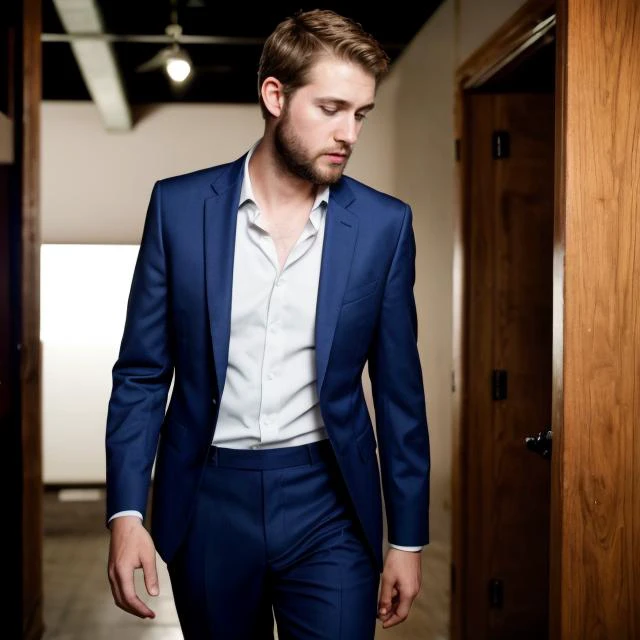 hyper realistic candid photo of a 24yo redneck male, average, nightclub, analog style, masterpiece, pubic hair, disgusted, short hair, slightly hairy chest, slim-fit suit, from side
