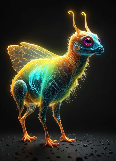 Ombre color scheme of neon orange, neon pink, neon blue, neon yellow, neon green, [ butterfly | Capybara ] (Alien-like:0.5)-creature, vibrant and surreal  <lora:sss:0.5> <lora:envyStarlight_v10:0.5> <lora:TheWeirdies:0.8> TheWeirdies  <lora:dataviz_style_xl_v1:0.85> dataviz style