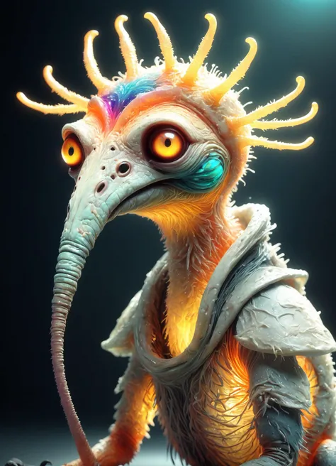 Ombre color scheme of neon orange, neon pink, neon blue, neon yellow, neon green, [ ant-eater | Sloth ] (Alien-like:0.5)-creature, vibrant and surreal  <lora:sss:0.5> <lora:envyStarlight_v10:0.5> <lora:TheWeirdies:0.8> TheWeirdies  <lora:dataviz_style_xl_v1:0.8> dataviz style