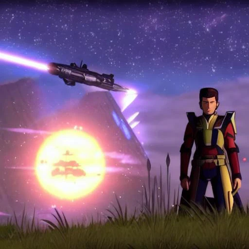 cloneWarsEmbed 80sAnime a mystic sitting in a glowing and floating circle surrounded by stars and space
