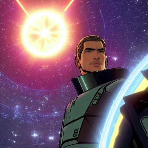 cloneWarsEmbed 80sAnime a mystic sitting in a glowing and floating circle surrounded by stars and space