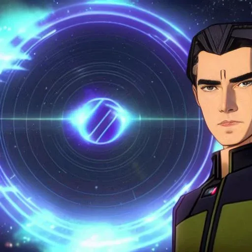 cloneWarsEmbed 80sAnime a mystic sitting in a glowing and floating circle surrounded by stars and space