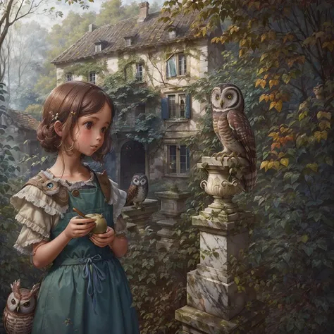 marlier,
1girl, forest, garden, owls, marble leaves,
<lora:Marcelmarlier-04:0.85>