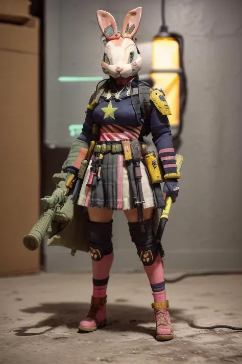 rabbit, skirt, super soldier, neon, pastel, figurine, 8k, uhd, masterpiece