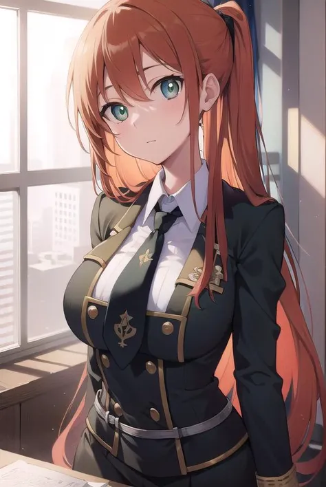 shirleyfenette, <lora:shirleytest:1>, shirley fenette, orange hair, (green eyes:1.5), half updo, long hair,
BREAK ashford academy school uniform, buttons, long sleeves, necktie, school uniform,
BREAK looking at viewer,
BREAK indoors, classroom,
BREAK <lora:GoodHands-vanilla:1>, (masterpiece:1.2), best quality, high resolution, unity 8k wallpaper, (illustration:0.8), (beautiful detailed eyes:1.6), extremely detailed face, perfect lighting, extremely detailed CG, (perfect hands, perfect anatomy),