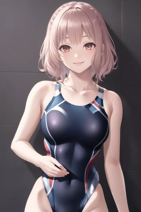 masterpiece, best quality, CG, wallpaper, HDR, high quality, high-definition, extremely detailed, rinnernd, competition swimsuit, looking at viewer, smile