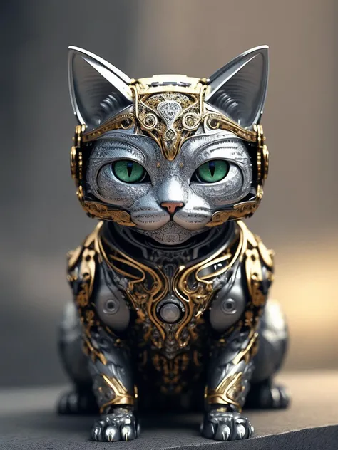 1 only use metal to make cute cats,cyborg, intricate details ,hdr, intricate details, hyperdetailed, cinematic shot, Masterpiece, high quality, best quality, official art, beauty and aesthetics,detailed face,detailed eyes, best quality, high quality, good